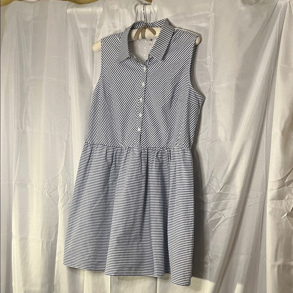 Xhilaration Blue and White Striped shirt Dress w/ back eyelet lace detail